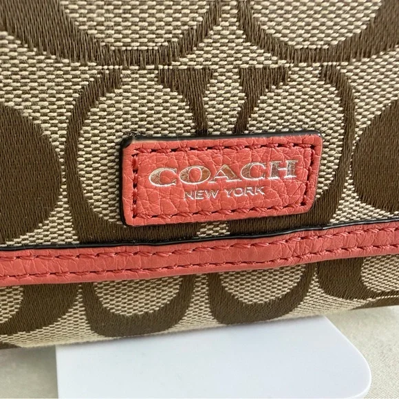 🌸 COACH Tan and Pink 🌺 RARE signature coral salmon leather Crossbody Bag - Picture 5 of 10